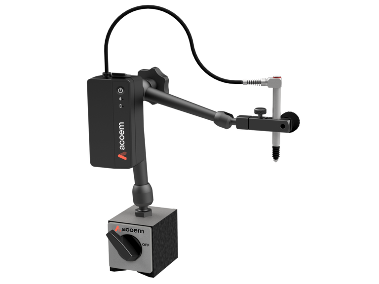ACOEM Runout Probe: sonda de desplazamiento inalámbrica montada en un brazo articulado con base magnética