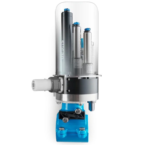 Badger Meter pipe::scan™: sistema de sensores instalado sobre tubería a presión, con sensores bajo cúpula transparente